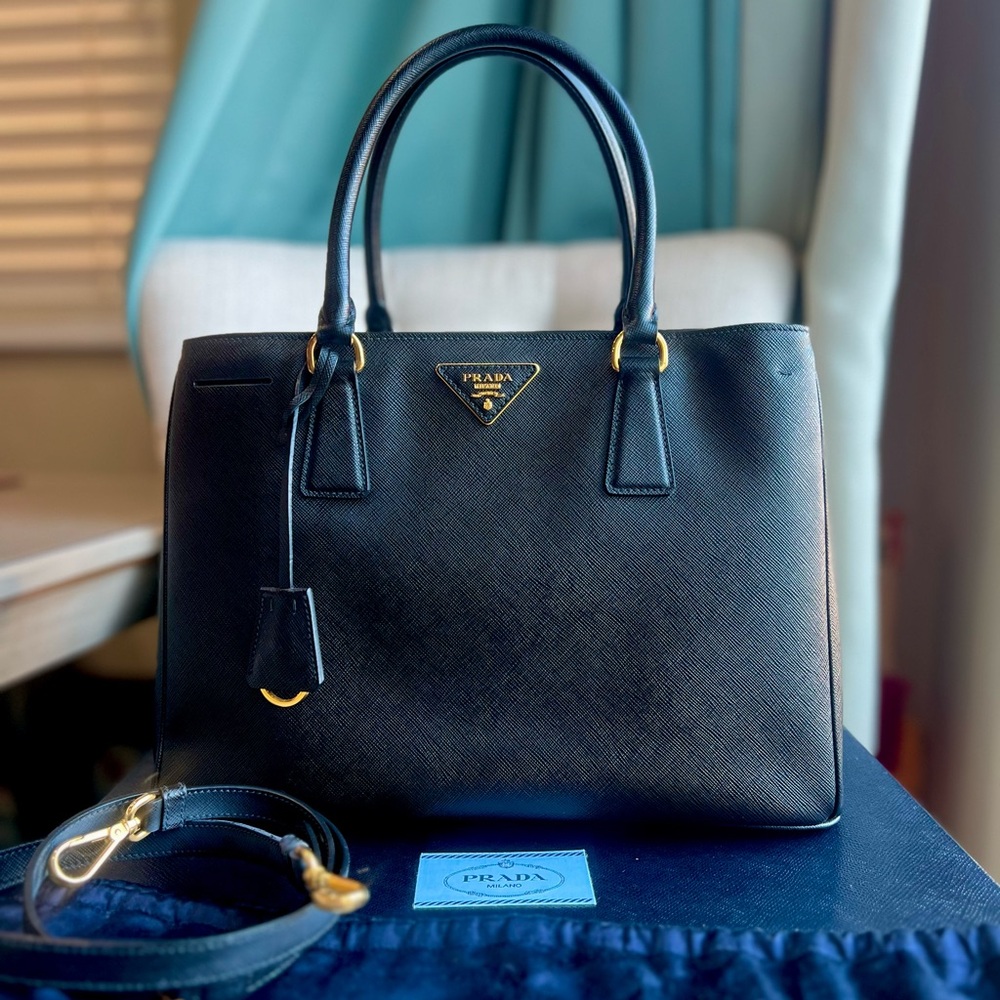 Prada Galleria Black Leather Satchel Saffiano Lux Medium Tote Black Nero - Picture 2 of 16